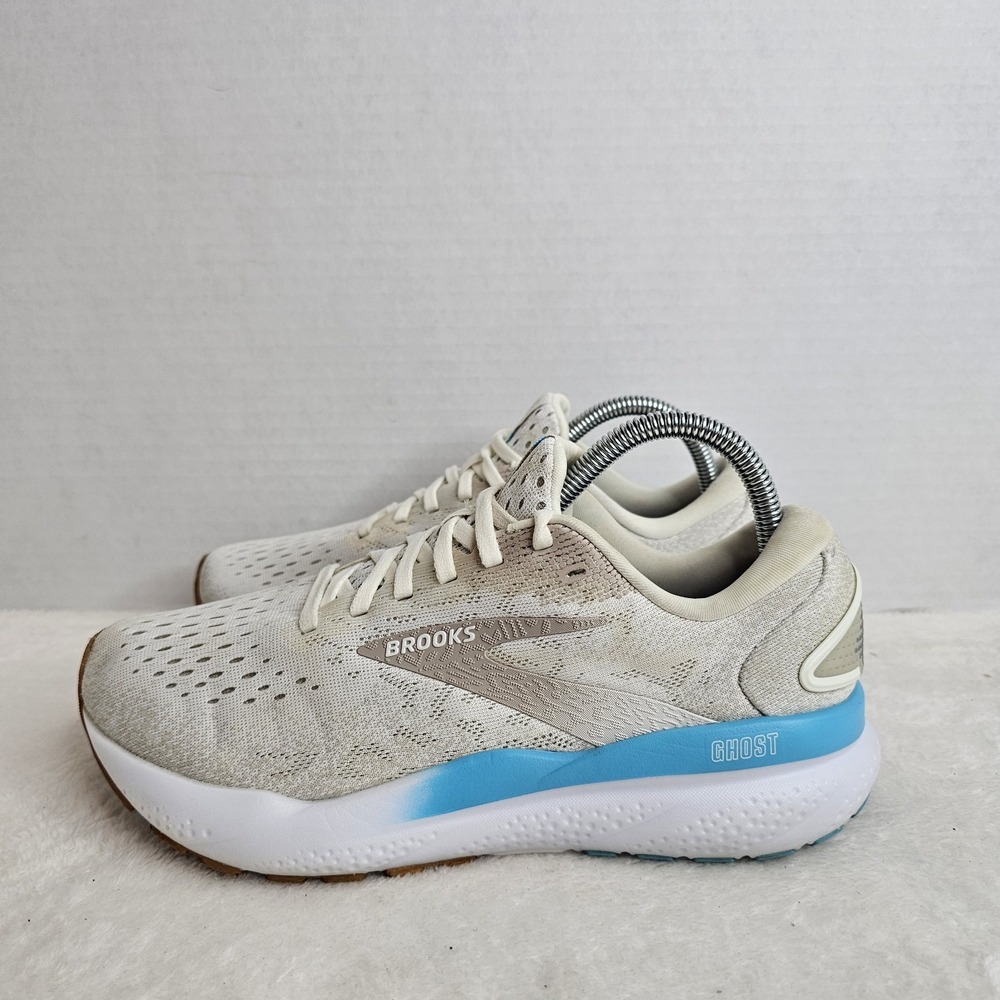 Brooks Ghost 16 Womens Running Shoes White Blue Cream 1204071B181 Size 8 US